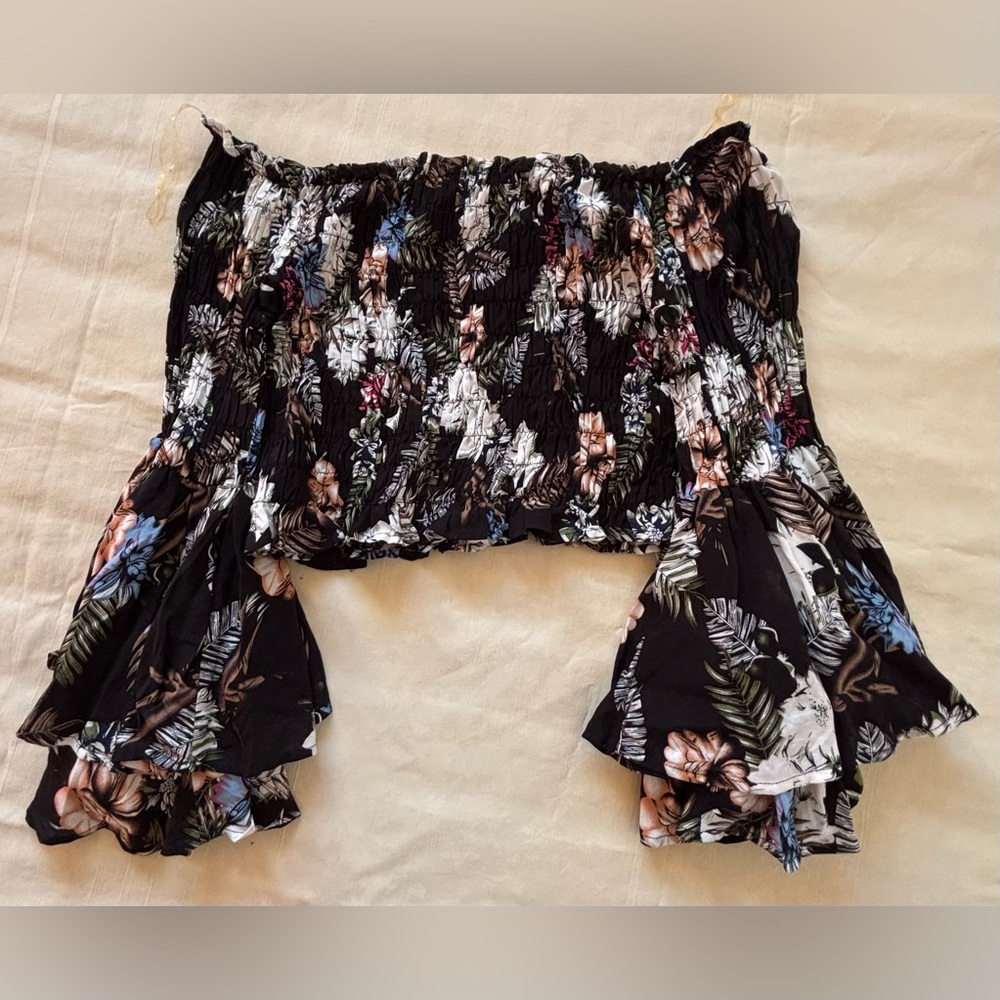 Ewto Elegant Floral Off-Shoulder Crop Top Size M long sleeve - Picture 13 of 14